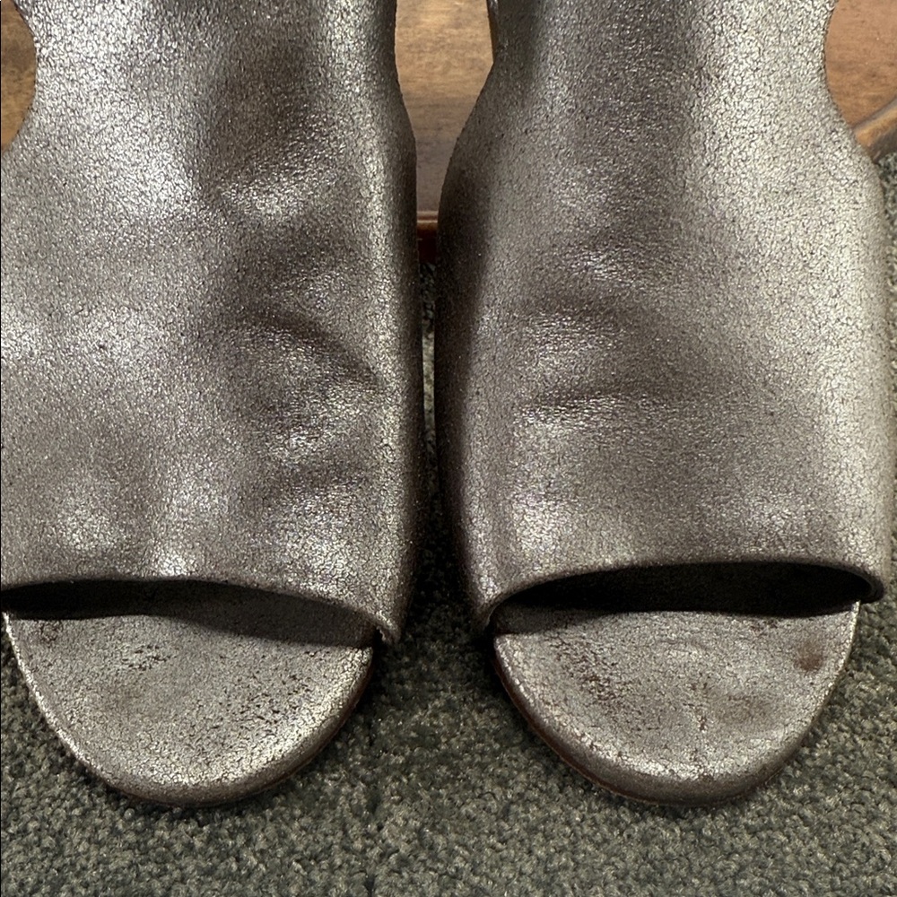 Eileen Fisher Sandals Wm 9.5 Iris Metallic Silver Leather Block Heel Pewter - Picture 12 of 14